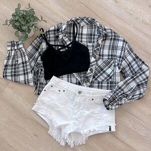 Black and White Plaid Button Down Shirt